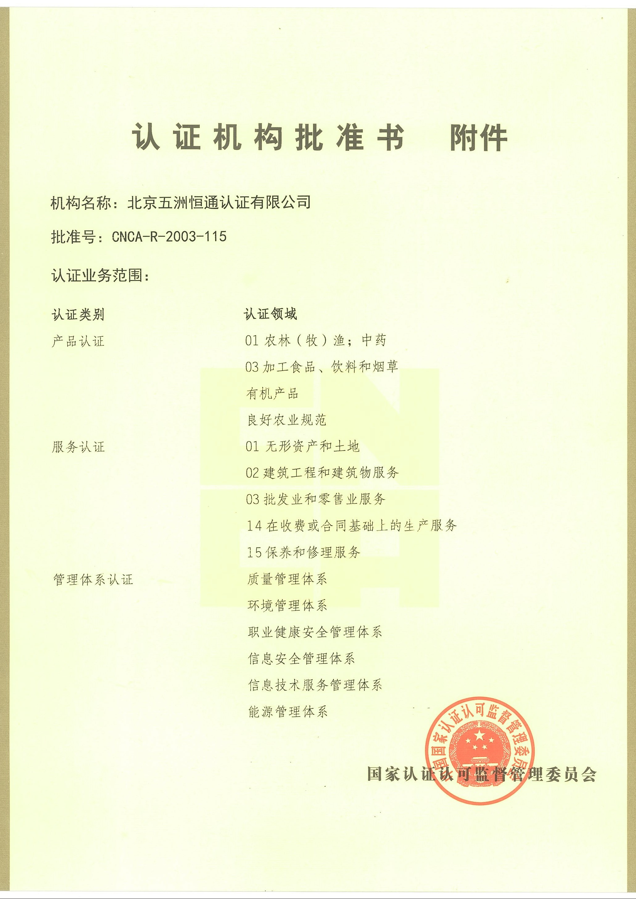 認證機構(gòu)批準書附件