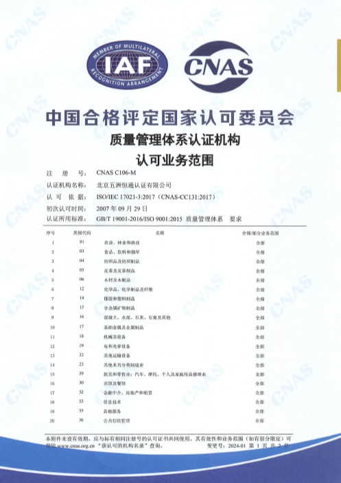 質(zhì)量管理體系認可證書1